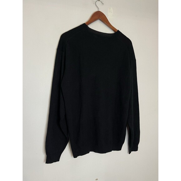 Neiman Marcus Merino Wool Black Men's Large Knit Sweater Pullover vneck - Picture 6 of 6